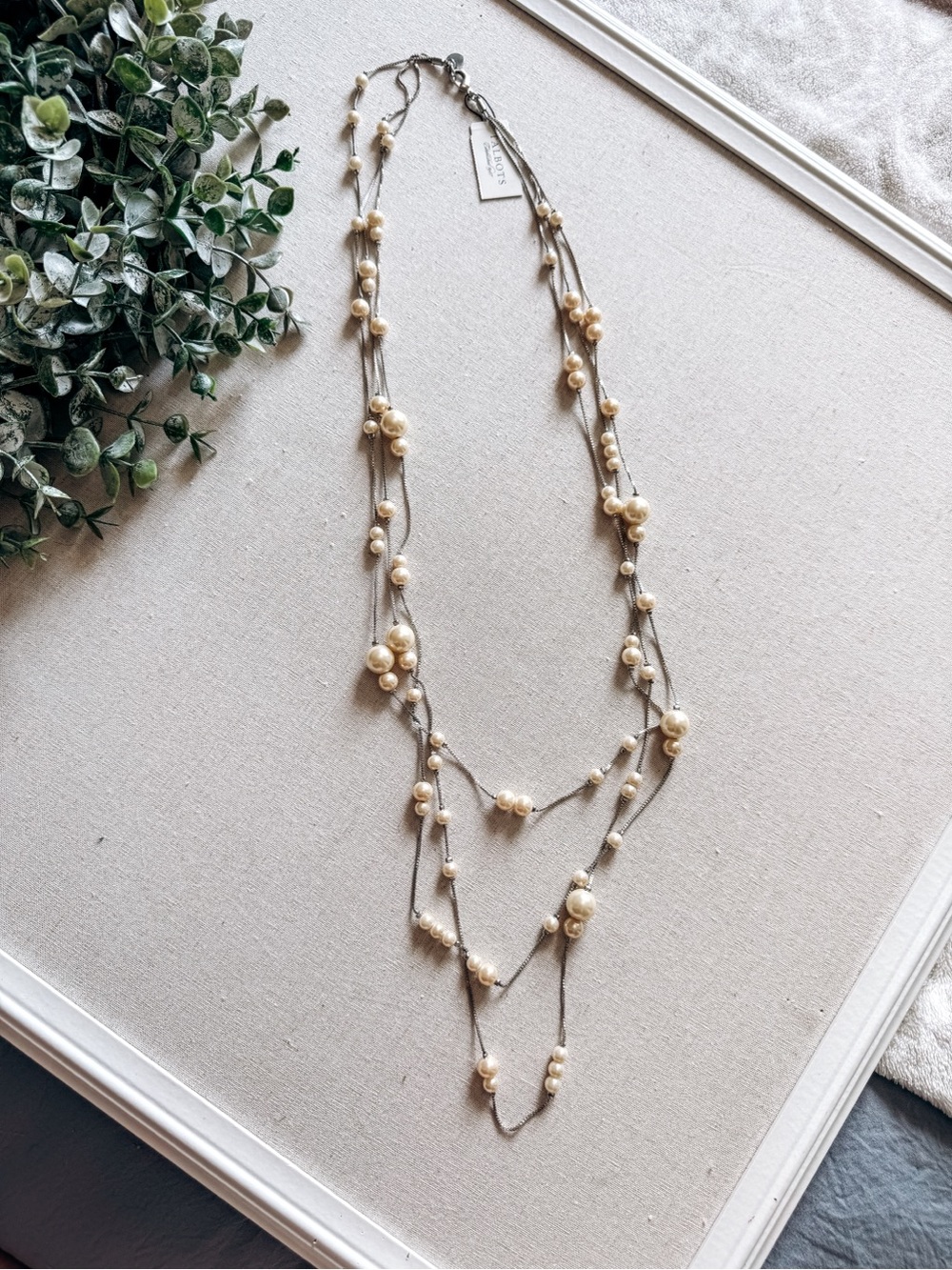 Talbots NWT Layered Faux Pearl Necklace Silver Tone Multi Strand